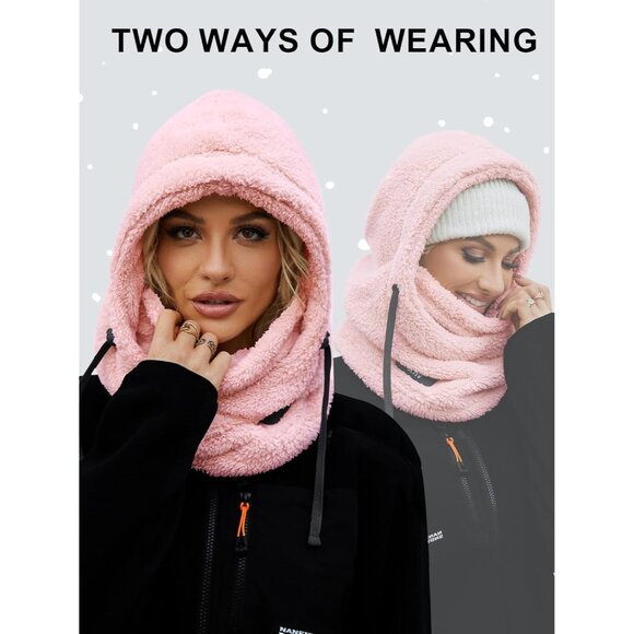 Fleece Balaclava Ski Pink Mask Men Women Winter Face Mask Windproof Hood Neck - Picture 7 of 7